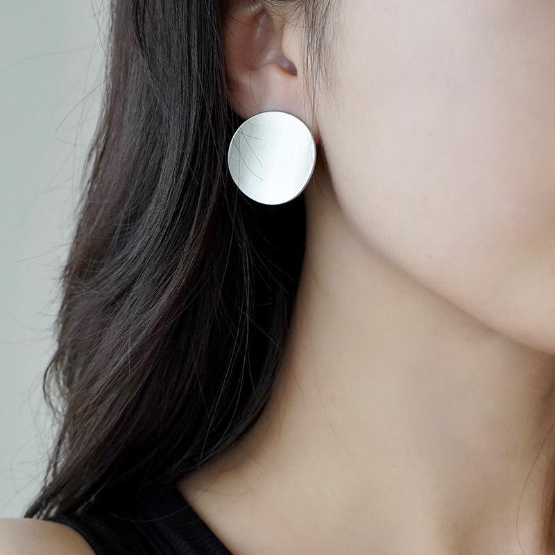 Elegant Matte Brushed Stud Earrings: European & American Style, Versatile Metal Design for Women