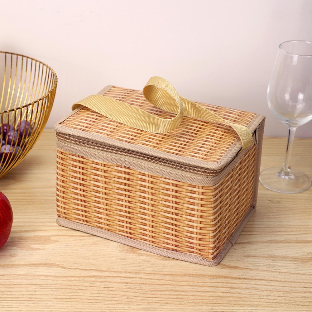 Outdoor Wicker Rattan Picnic Bag Waterproof Tableware Camping Picnic Baskets