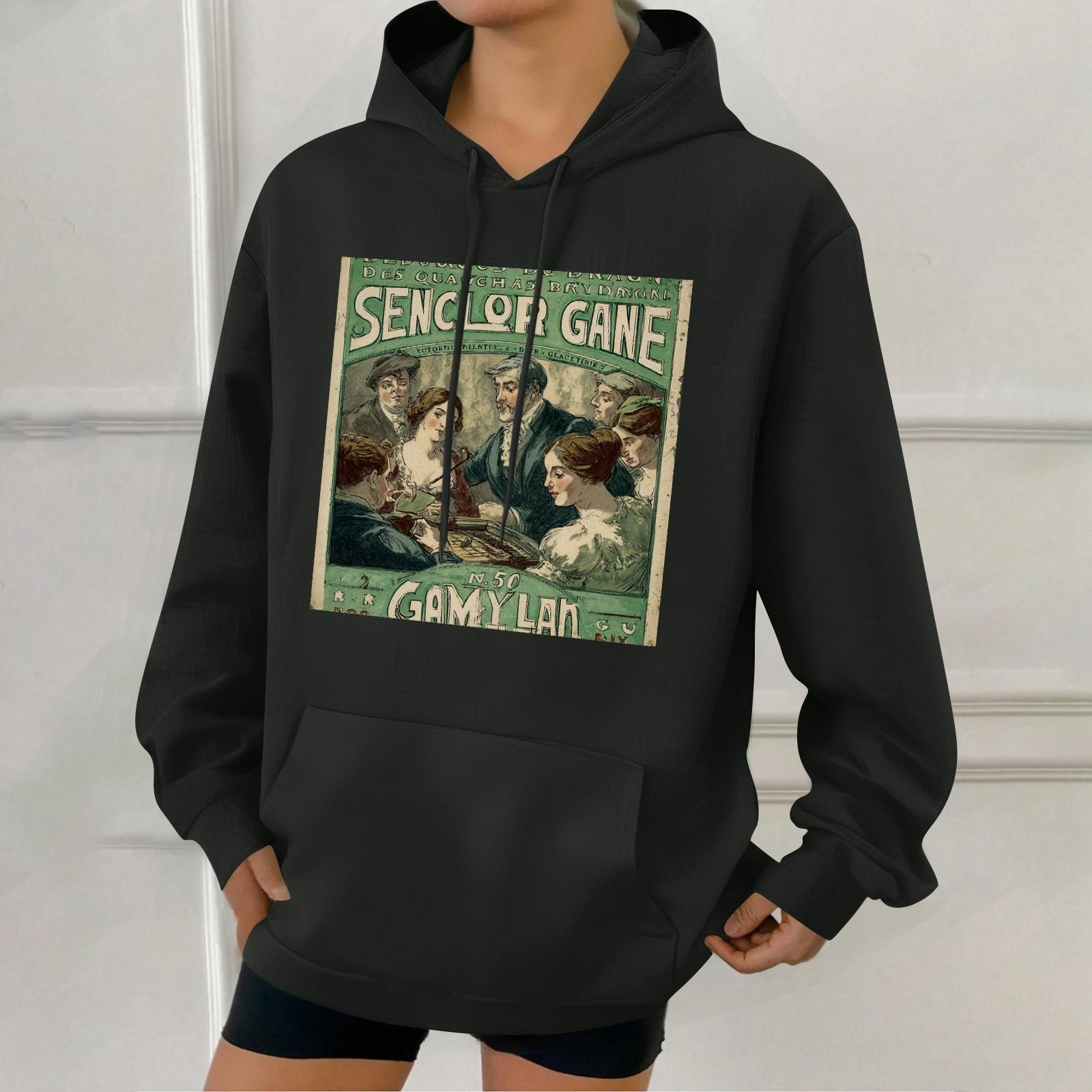 

Женская модная толстовка с капюшоном в стиле ретро с принтом и карманами XL