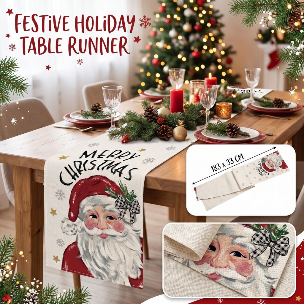 Christmas Table Runner Holiday Home Decor Long Dining Table Cover Cloth for Festive Dining