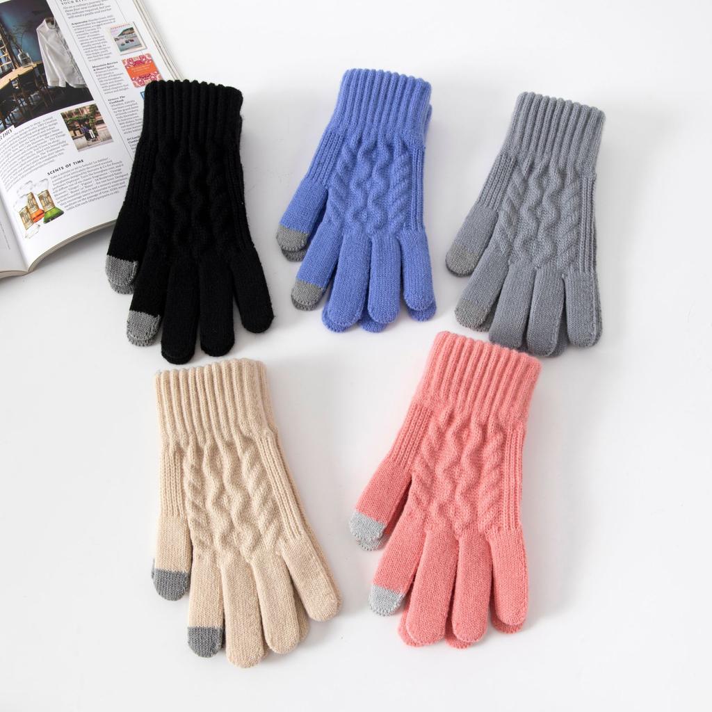 Women Winter Touchscreen Gloves Korean Ins Cute Knitted Fleece Lined Warm Gloves