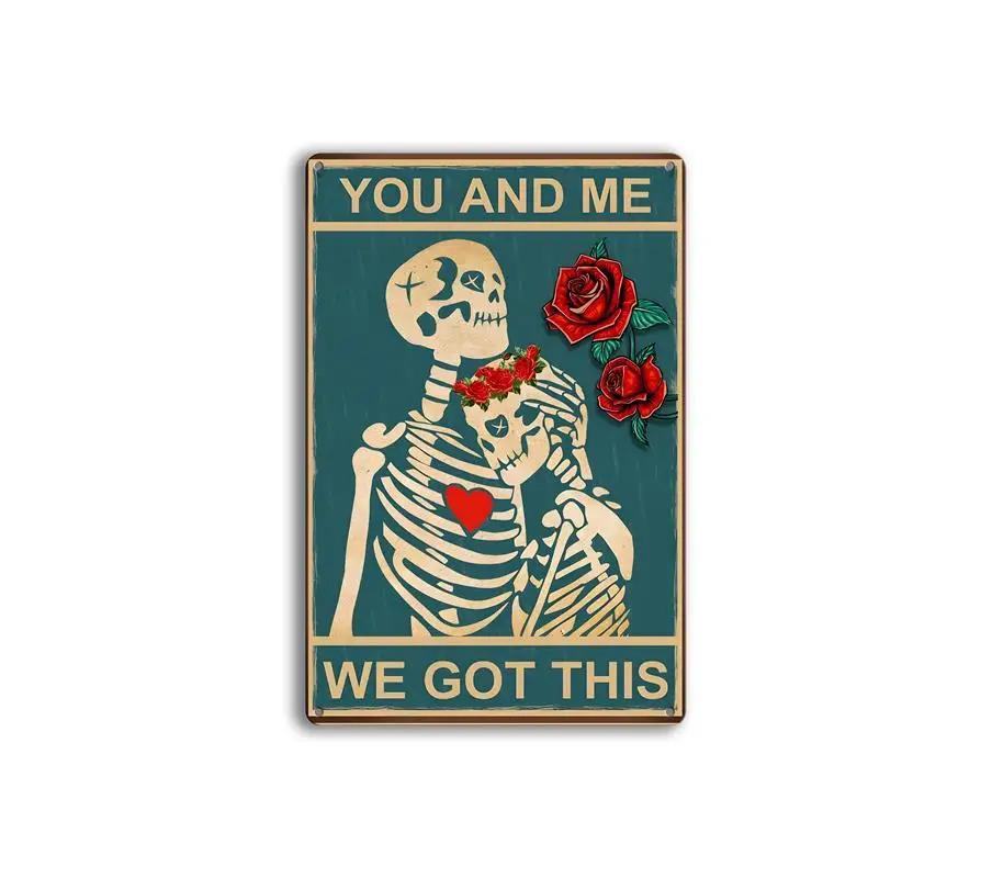 Anime Skeleton Wall Painting Vintage Metal Poster Board Modern Aesthetics Home Decoration Tin Sign Bar Garage Decor Plate Sign