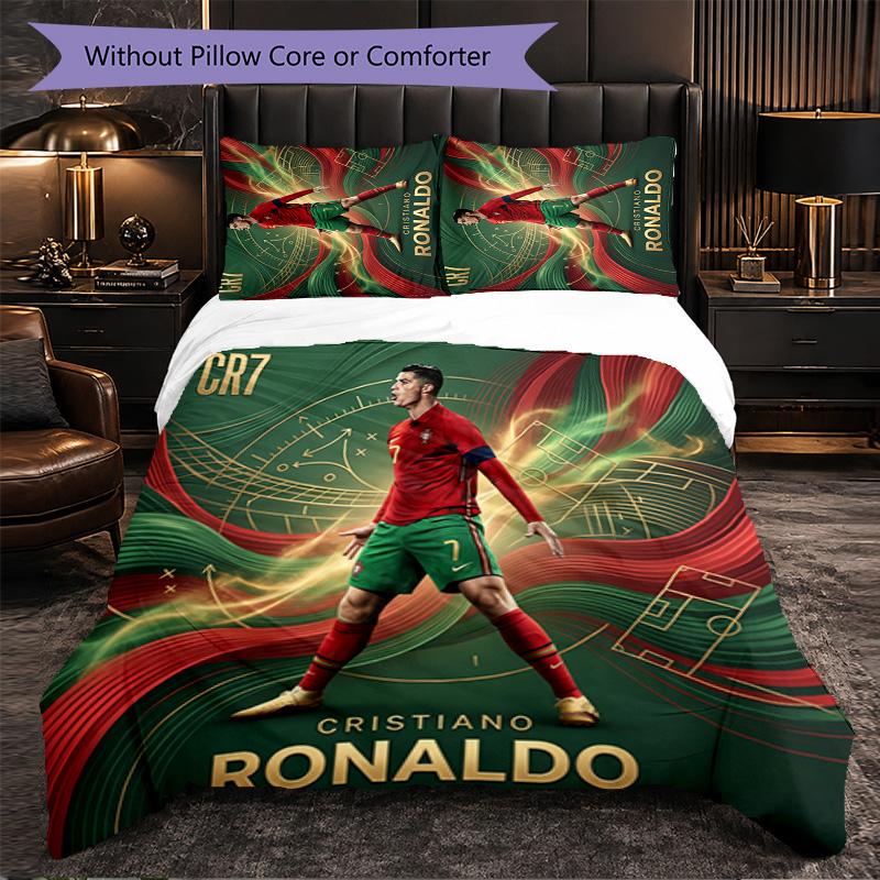 Cristiano Ronaldo Pattern 3 Pieces Bedding Set Soft Microfiber Duvet Cover with Pillow Cases for Bedroom