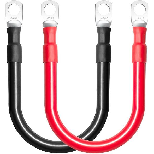 MILAPEAK 2 AWG Battery Cables, 8 Inch 2 Gauge Marine Battery Inverter Cable Set With 3/8" Terminals Lugs (Positive and Negative) for Solar, Rv, Car,