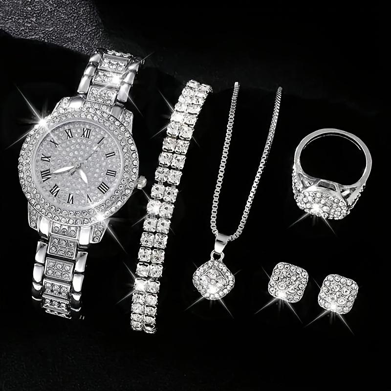 

6pcs Elegant Women S Watch and Fashion Jewelry Set, Suitable For Birthday, Christmas, Best Gift Clock For Friend And Family