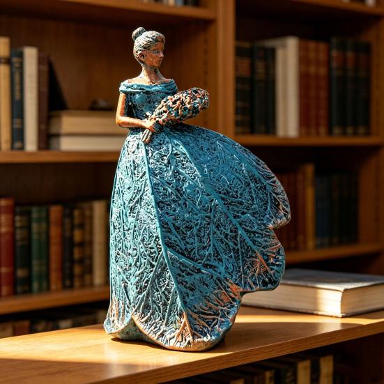 Simulated Flower Fairy Figurine, Resin Sculpture with Embossed Lace Texture, Ornament for Outdoor Indoor Garden Decor Elegant Gift
