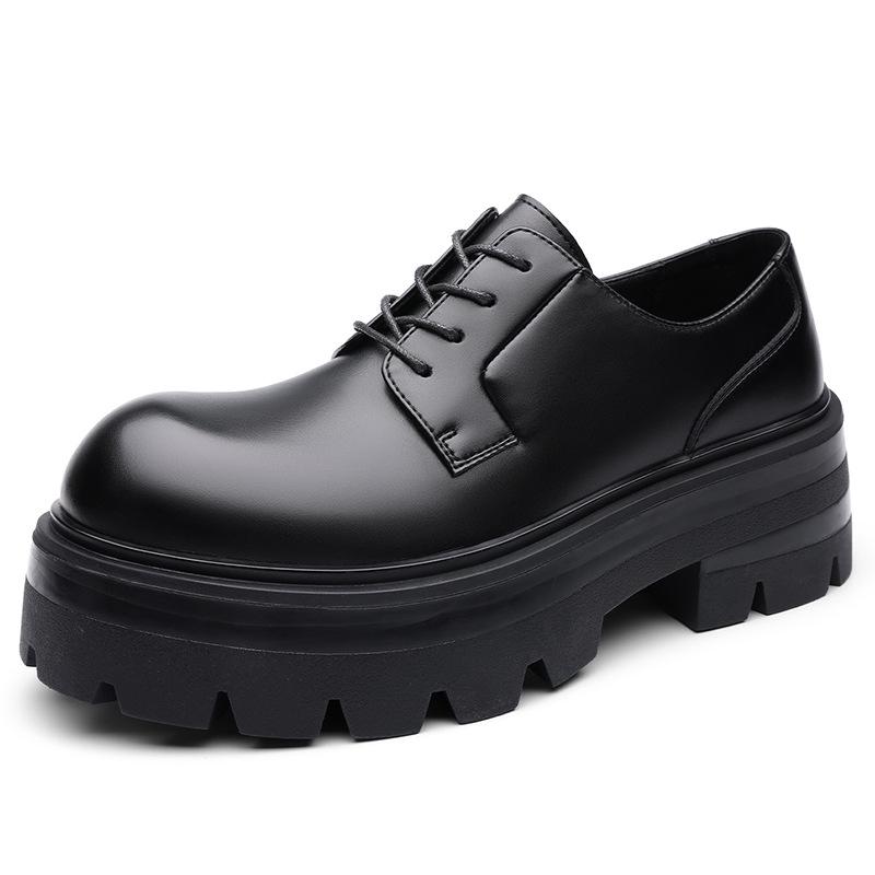 

Men s Black Leather Height-Increasing Derby Shoes - Thick Sole, Big Toe Design, Ideal for Weddings and Business. 43