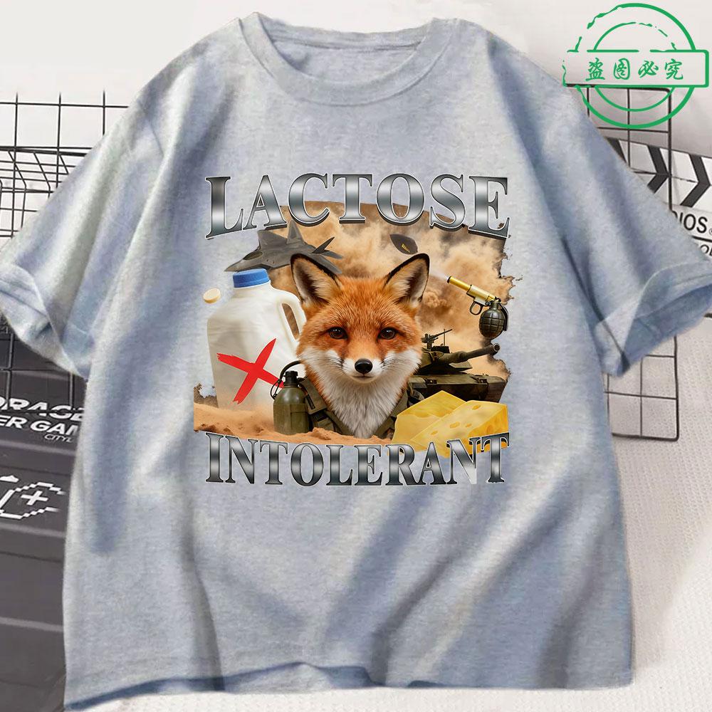 Lactose Intolerance Funny Fox Meme Pattern Tshirt 2026 New Mens Womens Fashiona Cotton Casual Comfortable Oversized Tshirt
