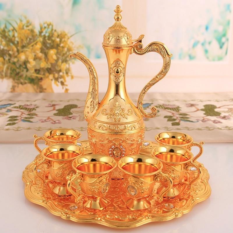 European Wine Set, Alloy Home Wine Pot Set, Multi-Color Optional Metal  Vintage Wine , Home Living Room Decoration,1Set