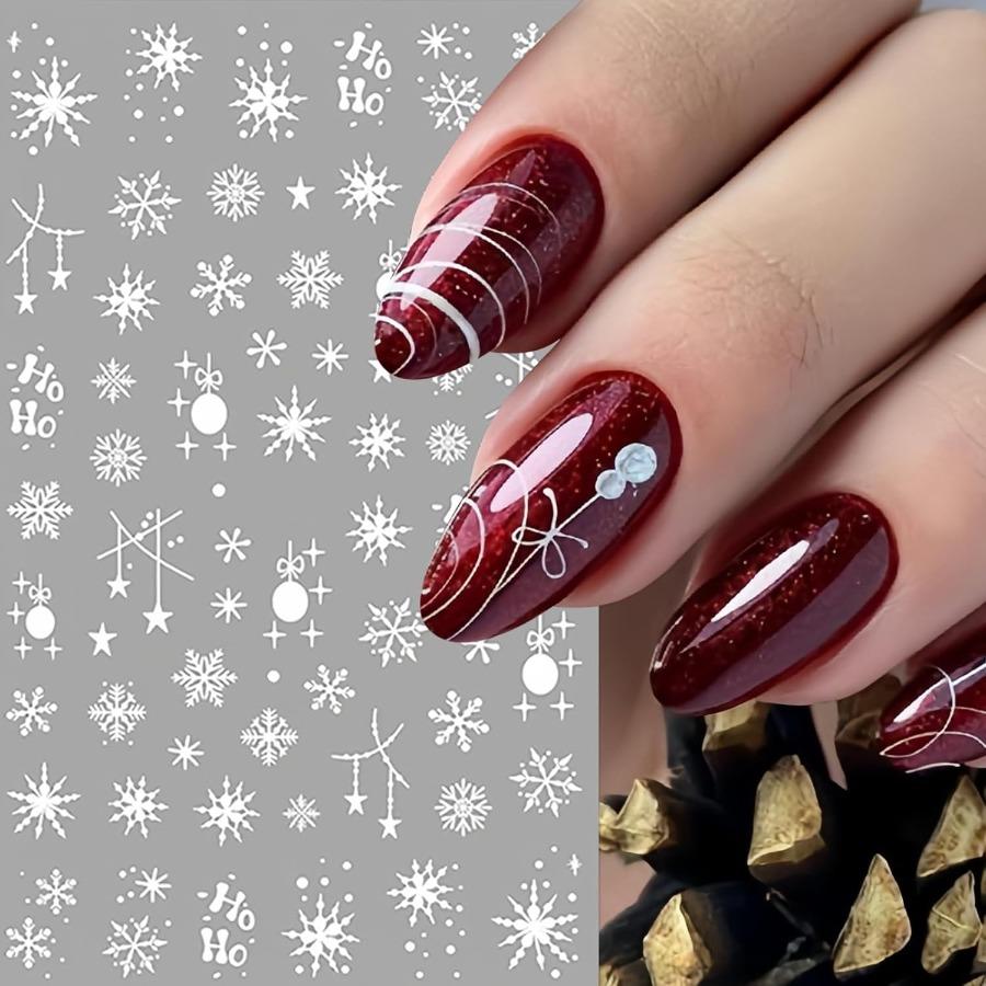 6 Sheets Xmas Snowflake Nail Art Stickers Decals designed for Cold Season Theme: White French Manicure Designs Elk plus Snowball Patterns