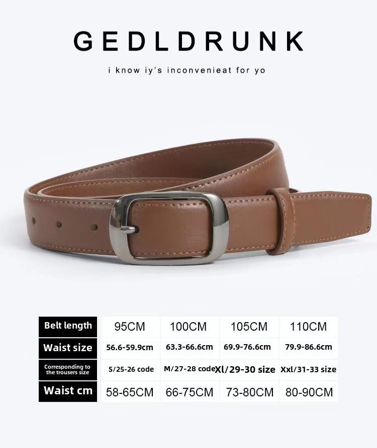 Women's Genuine Leather Belt: Stylish, Versatile Buckle, High-Grade Design for Jeans, Simple Cowhide.