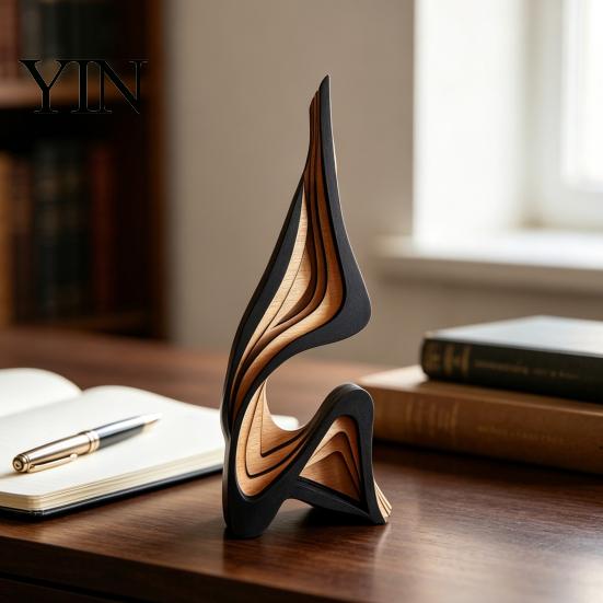Scultura Artistica Astratta in Legno Regalo Decorativo di Lusso, Statuetta Solida Moderna Minimalista per Soggiorno Decorazione in Legno Artigianale Decorazione Tavolo Stanza,