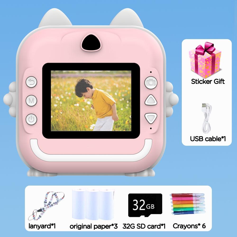 

2.4 Inch IPS Screen Kids Instant Camera Full HD Instant Print Digital Camera Light Ear With Lanyard Birthday Gifts Boys Gilrs рожевий