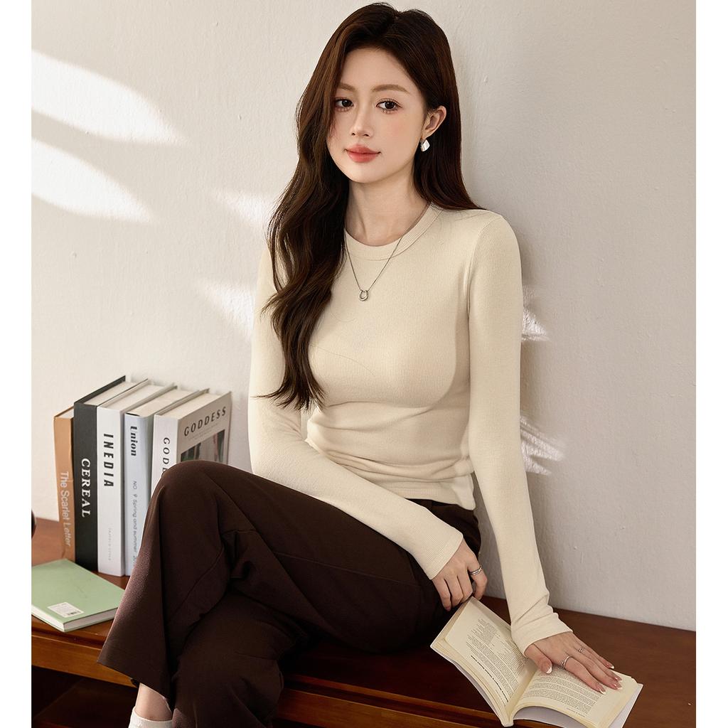 Boutique Mousse Cashmere Soft Waxy T-shirt Women's Long Sleeve Autumn and Winter New Inner Base Shirt