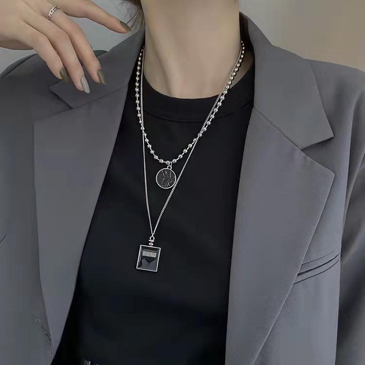 Hip Hop Double Stacked Necklace Women'S Tide Sweater Chain Men'S And Women'S Long Collarbone Chain Perfume Bottle Pendant