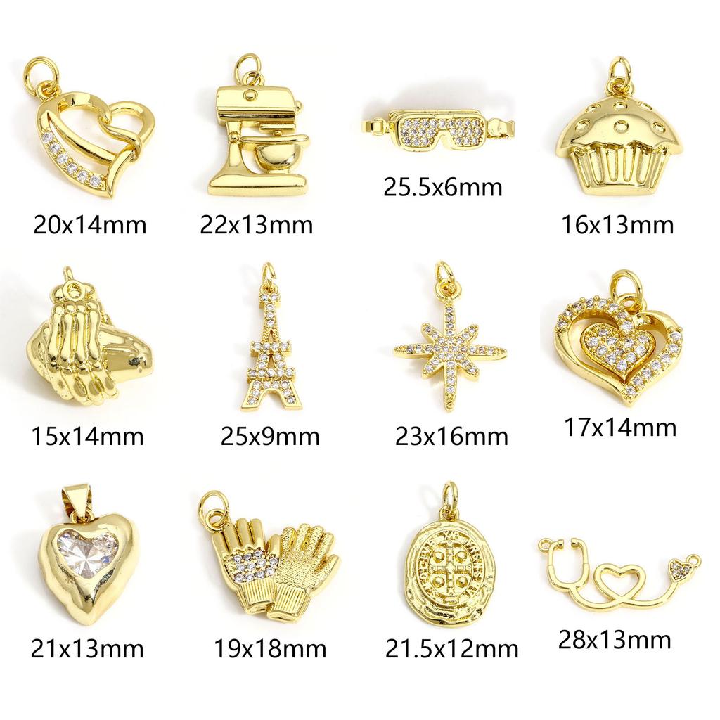 Brass Charms 18K Real Gold Plated Cake Glove Tower Star Pendants For DIY Necklace Jewelry Making, 1 Piece