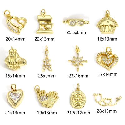 Brass Charms 18K Real Gold Plated Cake Glove Tower Star Pendants For DIY Necklace Jewelry Making, 1 Piece
