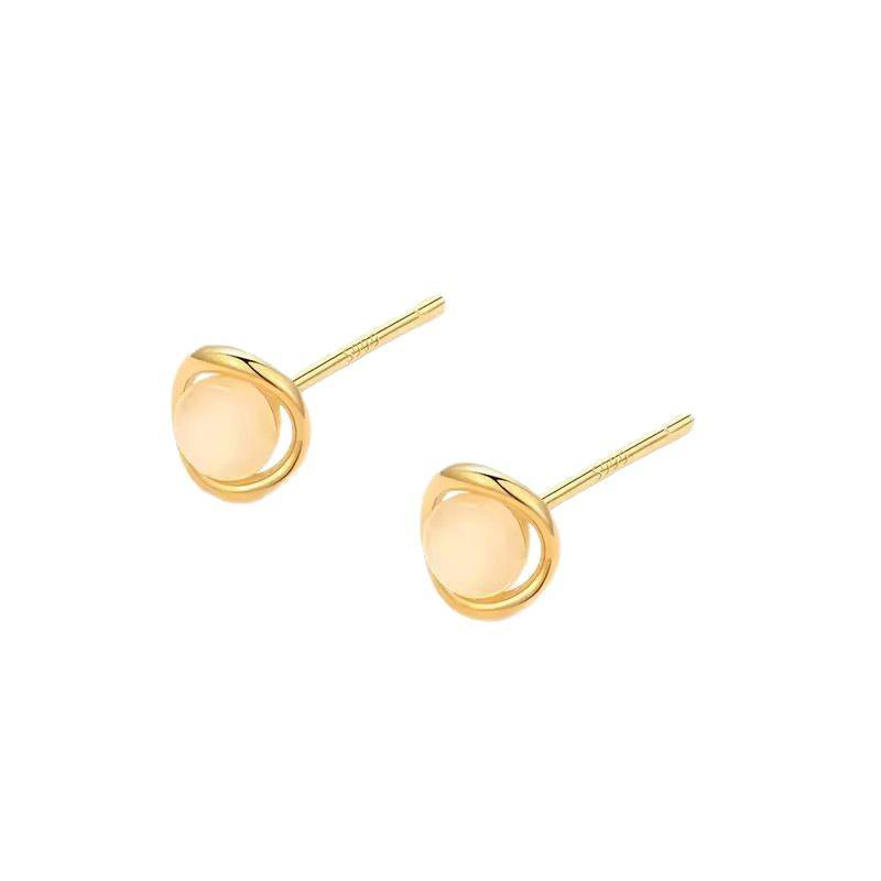 In-Stock Korean Cat's Eye Stud Earrings for Women, Light Luxury, High-End Feel, Sleep-Friendly Piercing Earrings
