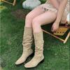 British Style Fashion Looks Thin But Knee High Boots Pleated Stack Sleeve Boots Women's 2025 New Long Boots