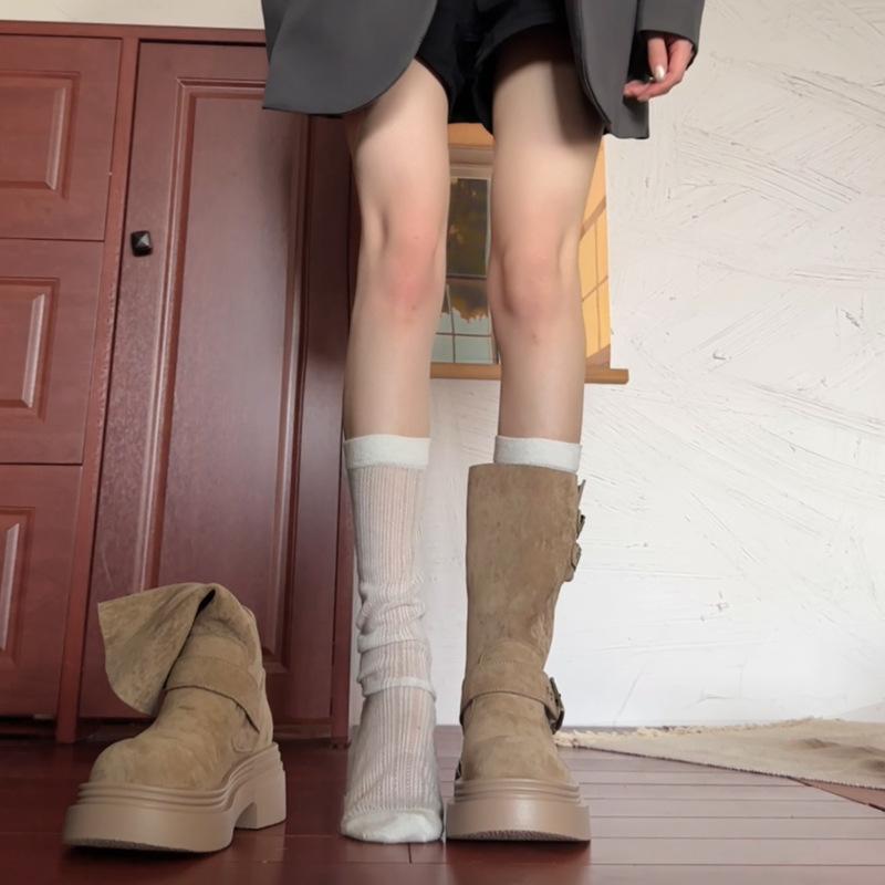 One Boot and Two Maillard Platform Short Boots, Women's Summer Boots, Heightening Martin Boots, New Knight Boots