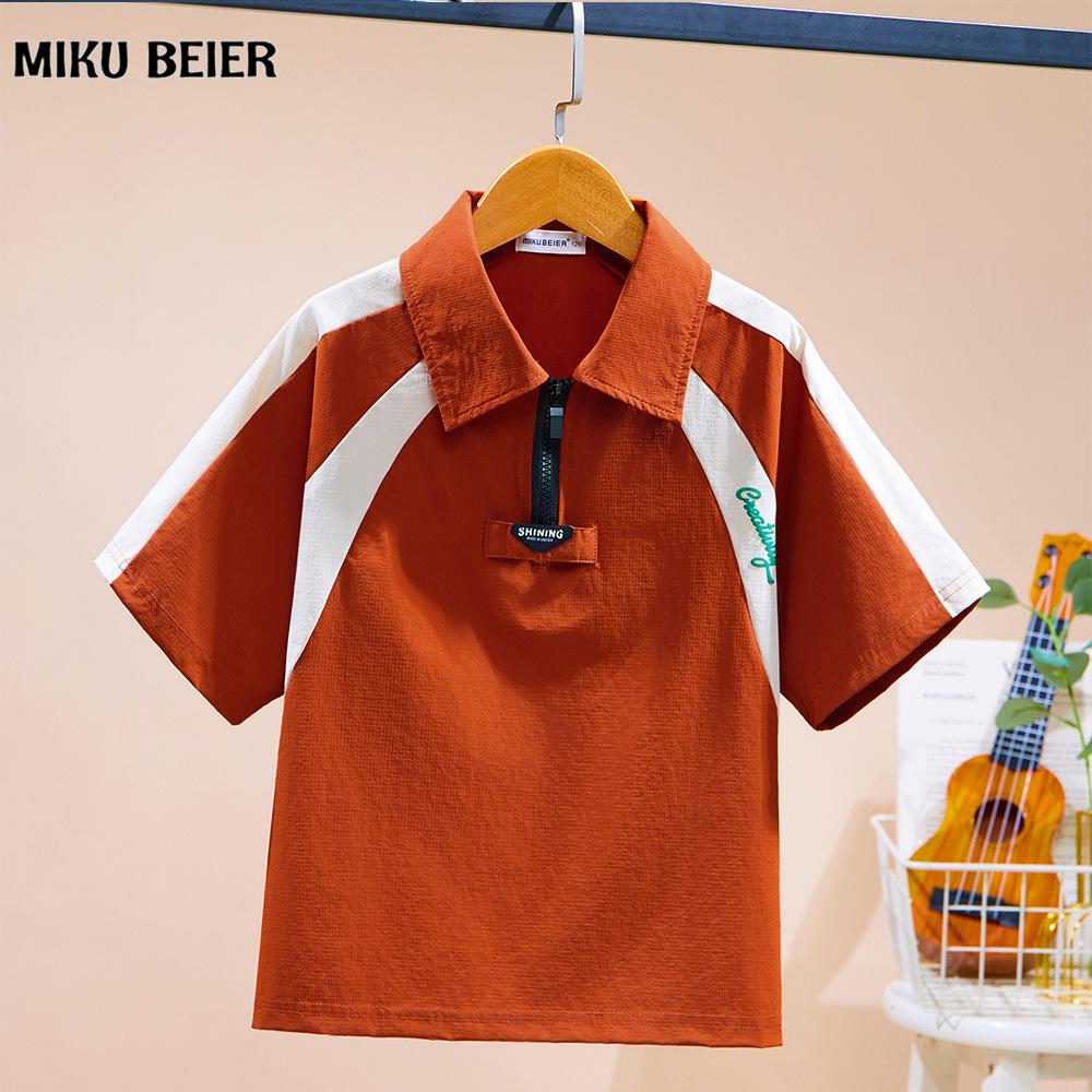 Children's Trendy Color Block Polo Shirt, Short Sleeve, Breathable Casual Top for Middle and Big Kids