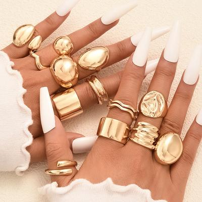 Modisches Minimalistisches Elegantes Ringe Set Für Frauen Vintage Exquisit Asymmetrisch Geometrisch Flüssig Chunky Metallring Schmuck