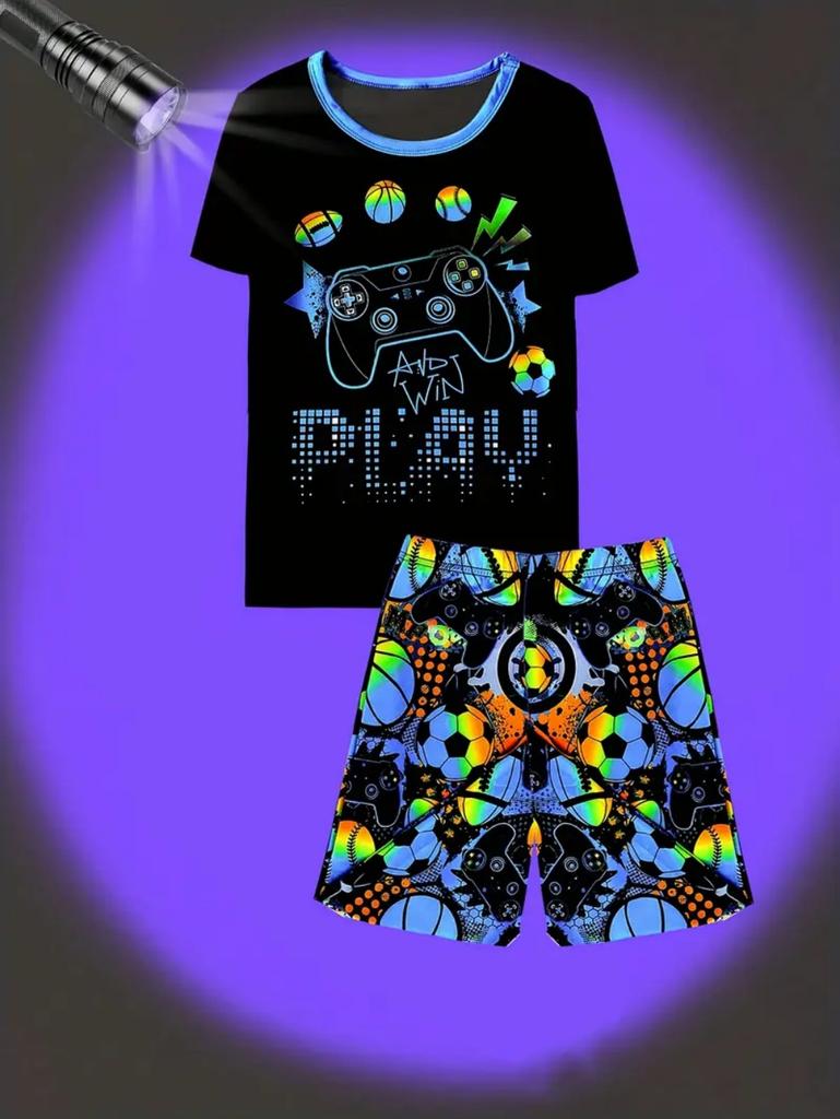 Game Console Boys Set Cool Print Children's Top and Bottom Clothes Set Loose Sets for Children Street Casual Children's Clothes