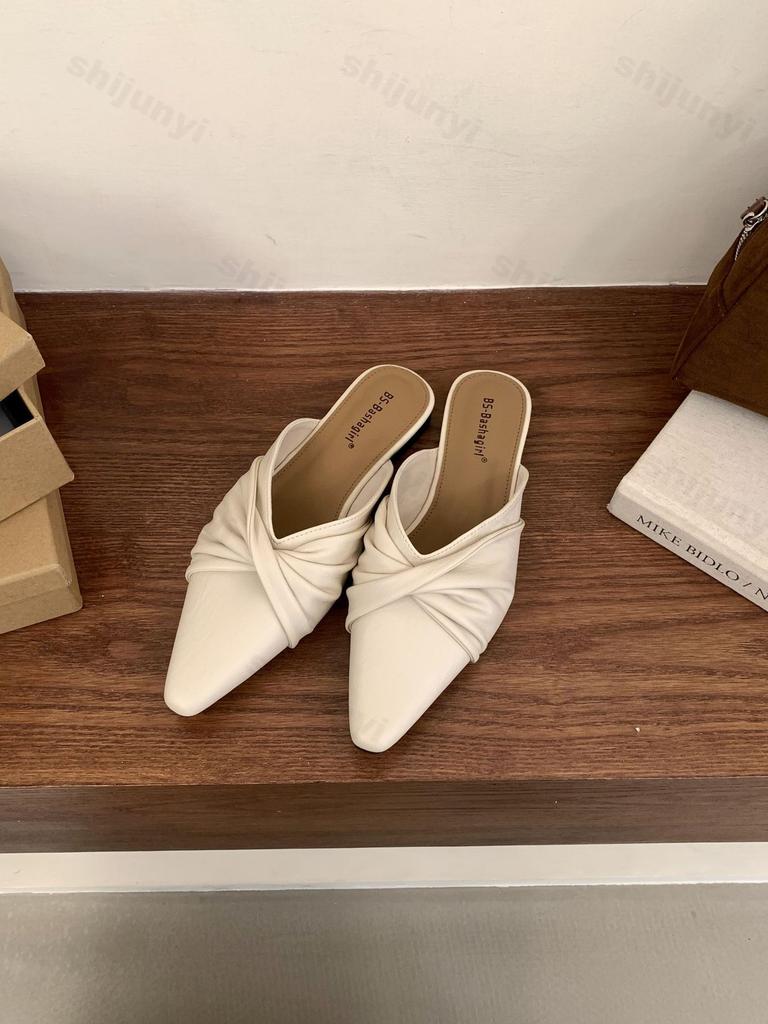 Fashion Elegant Casual Half Slippers Women's 2025 Summer New Pointed Head Comfortable Slip On Sandals Fashion Bow Design Cool Flat Pumps