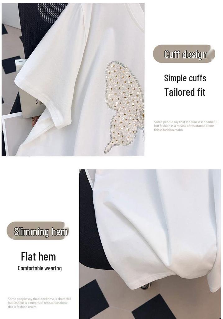 Round Neck Plus Size Mid-Length Loose Short-Sleeve Women's T-Shirt (200/300/350 Jin)
