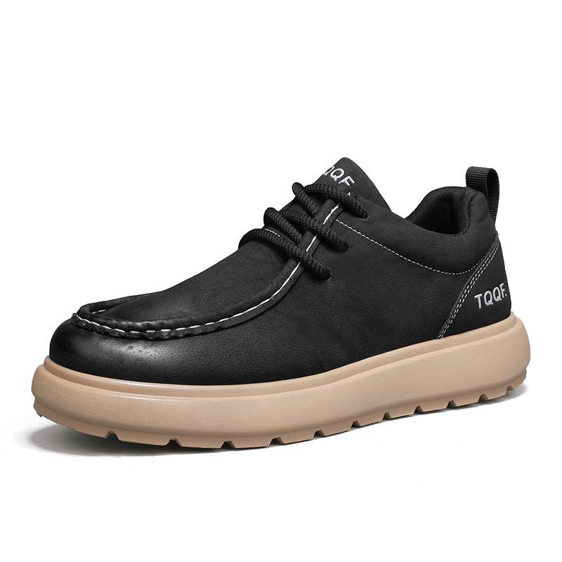 Men's Casual Leather Shoes 2025 New Casual Shoes Spring Leather Men's Shoes Versatile Lace Up Low Top Platform Sport Board Shoe