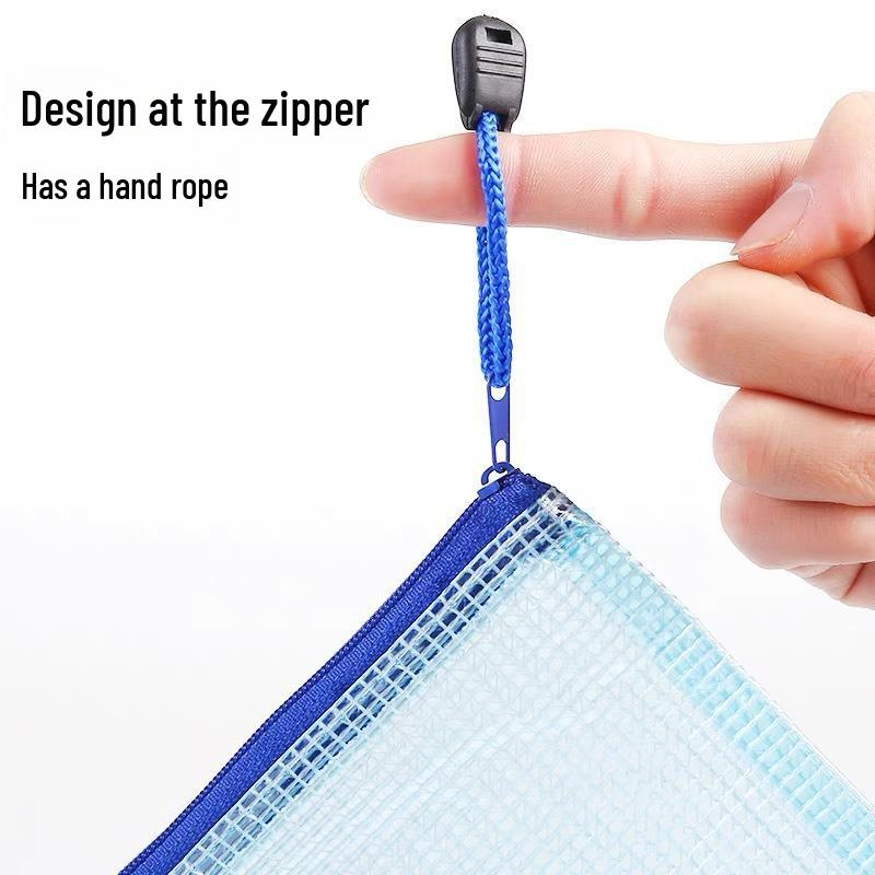 A6 Transparent Waterproof PVC Mesh Zipper Document Bag for Office and Student Use