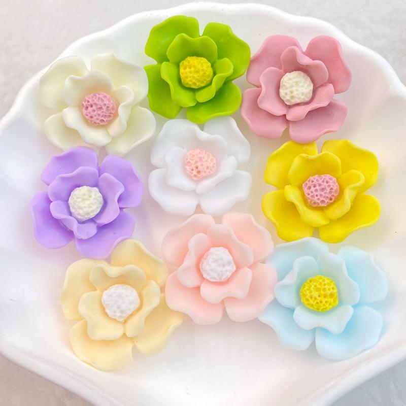 10Pcs New Cute Cartoon Simulated Camellia Series Flat Back Resin Cabochons Scrapbooking DIY Jewelry Craft Decorat