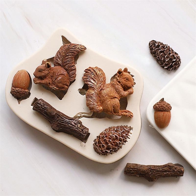 Cute Animal 3D Squirrel Pine Cone Silicone Mold Fondant Gumpaste Chocolate Moulds DIY Decoration Baking Tools