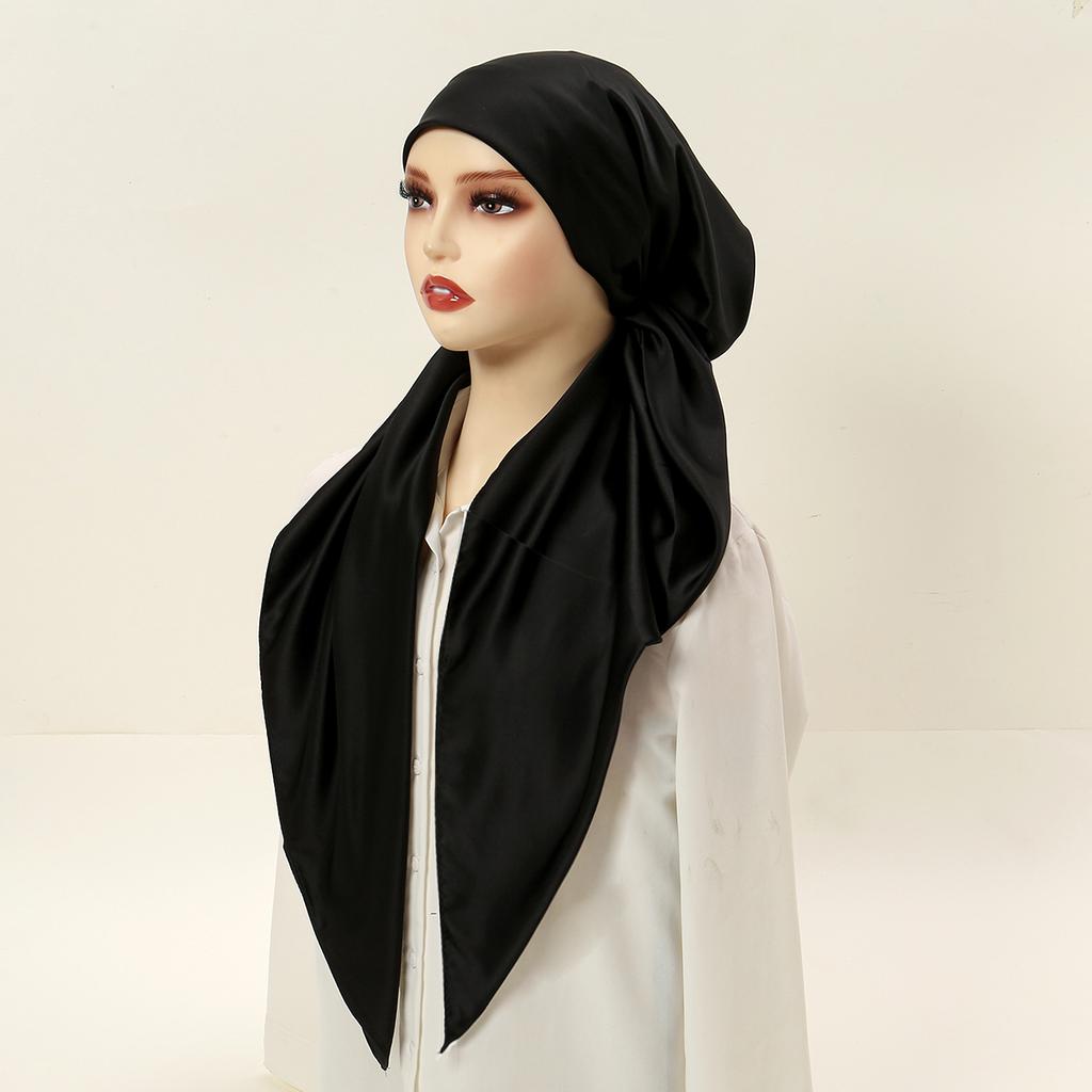 Elastic Printed Headband Cap Instant Scarf Woman Muslim Hijab Solid Satin Silk Hat Lady Fashion Instant Scarf Islamic Turban