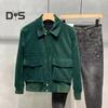 Men Corduroy Jacket Lapel Long Sleeve Flap Pockets Full Zipper Closure Solid Color Jacket Casual Outerwear
