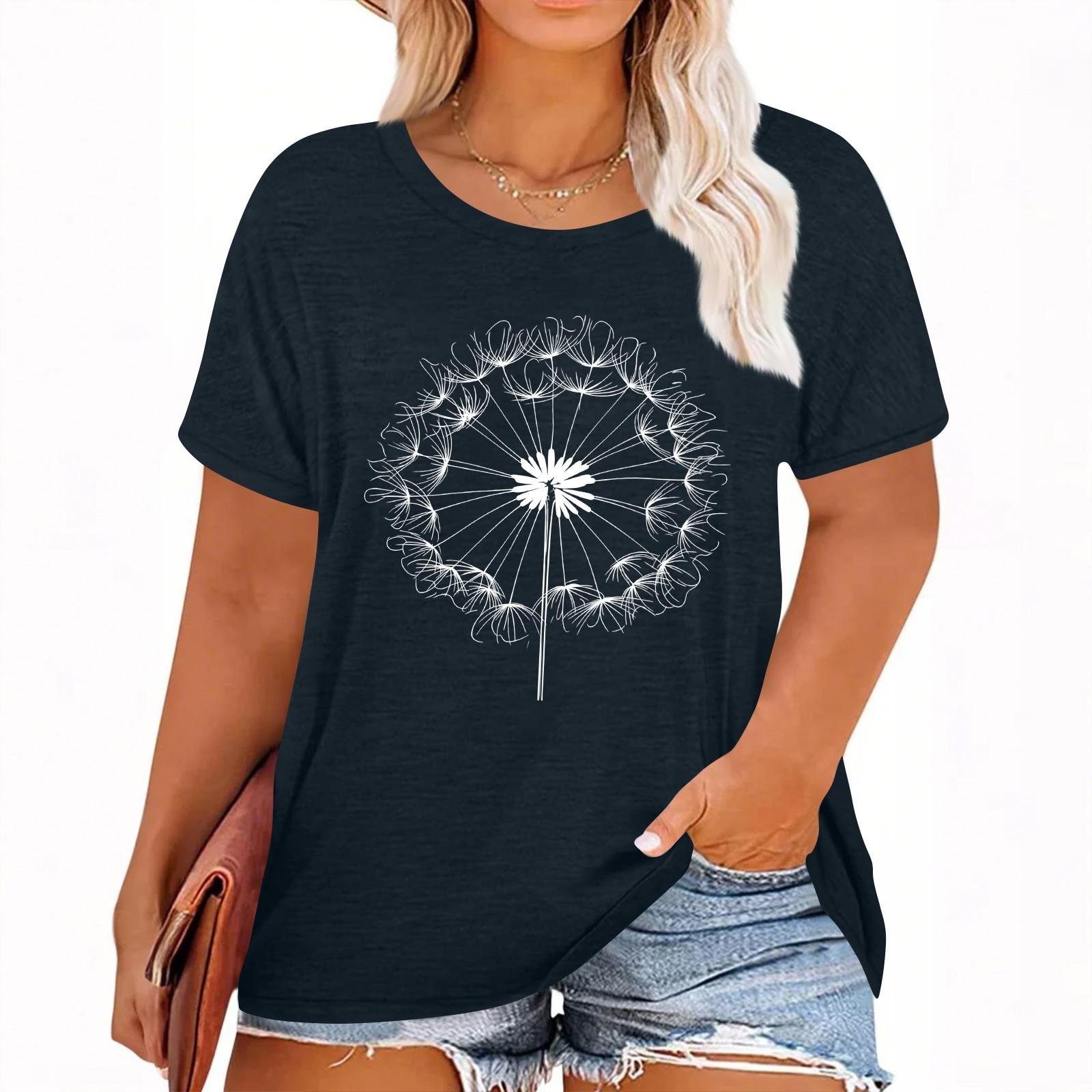 Women s Hawaiian Floral Print Short Sleeve T-Shirt Top XXL тёмно-синий