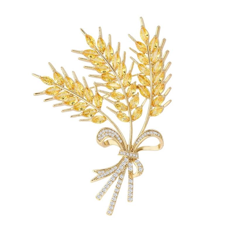 Elegant Wheat Metal Golden Brooch Adornment Stylish Wheat Ear Brooch Ornament Lapel Pin for Women's Suit or Sweater