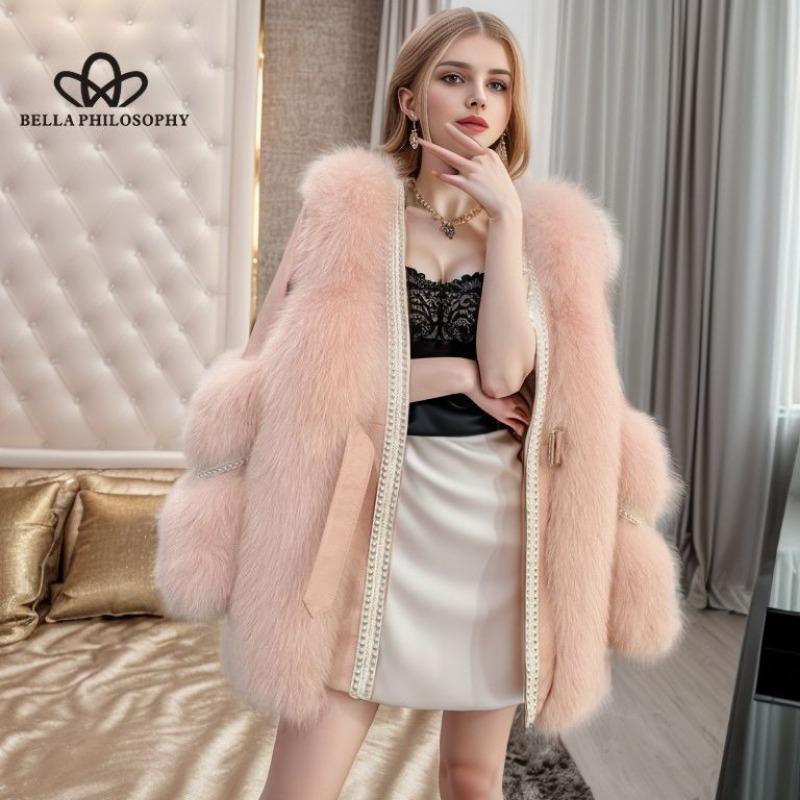 Vinter Ny fuskepelsfrakk Topp høy kvalitet Uformell stil lang frakk Høykvalitets fuskepels damefrakk