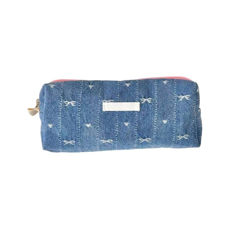 High Capacity Pencil Case Large Bowknot Pen Pouches Zippered Travel Cosmetic Storage Bag for Office School Travel