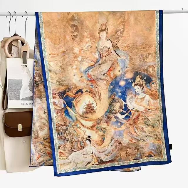 Xiangyun Dunhuang Feitian Flower Dill Cut Flower Thin Popular National Style Jacquard High-End Versatile Silk Scarf 180X70 Shawl