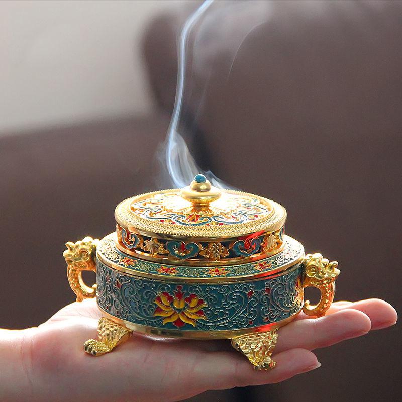 Colored Enamel Lotus Incense Burner Metal Painted Incense Base Tea Ceremony Accessories Sandalwood Coil Censer Home Decor