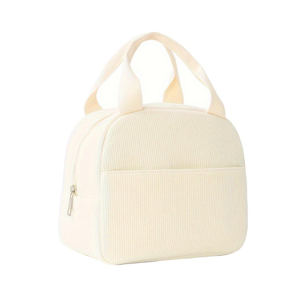 Stylish Corduroy Insulated Lunch Bag Hand-Held Large Capacity Thermal Lunch Bag Portable Minimalist Lunch Box Storage Bag Office