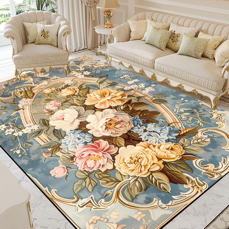 

Retro Decoration European Style Carpets Living Room Flower Pattern Rugs Anti Slip Hall Sofa Area Floor Mat Bedroom Cloakroom Rug 60cm x 90cm