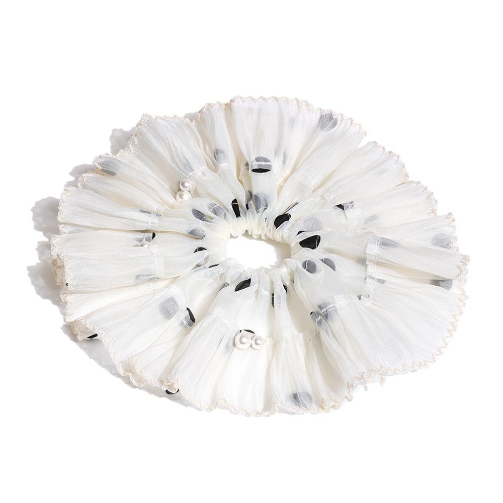 

Yhpup INS Fairy Gauze Pleated Elastic Hair Loop Fashion Pearl Fabric Large Ponytail Holder Hair Accessories for Ladies Women