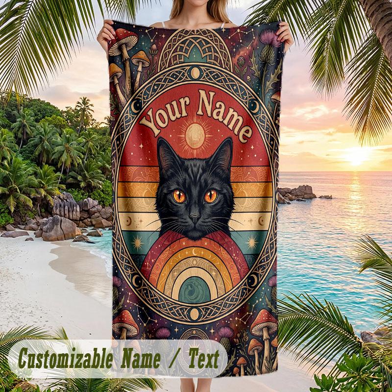 Mystic Moth Elegance Theme Quick Dry Beach Towel Custom Name Text Print Large Sand Resistant Towel Beach Vacation