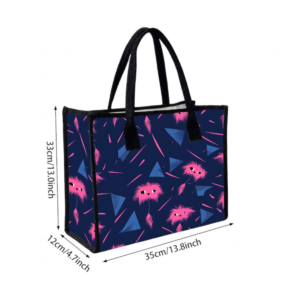Cute Pink Monster Pattern Tote Bag Portable Fashionable Casual Daily Shoulder Handbag for Ladies Outdoor Use