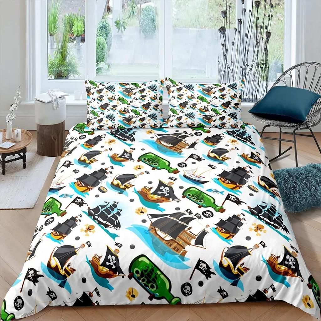 Nautical Sailboat King Queen Duvet Cover Coastal Sailing Boat Bedding Set Sea Adventure Comforter Cover Polyester Quilt Cover