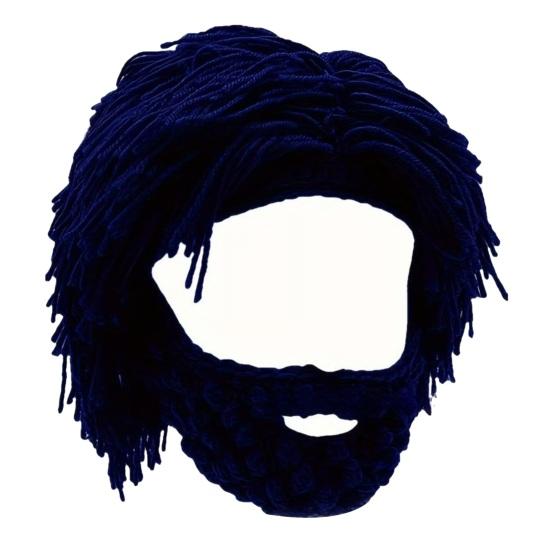

Woolen Hat with Detachable Beard Warm Comfortable Punk Style Hat Halloween Christmas Parties Cosplay Accessory синій