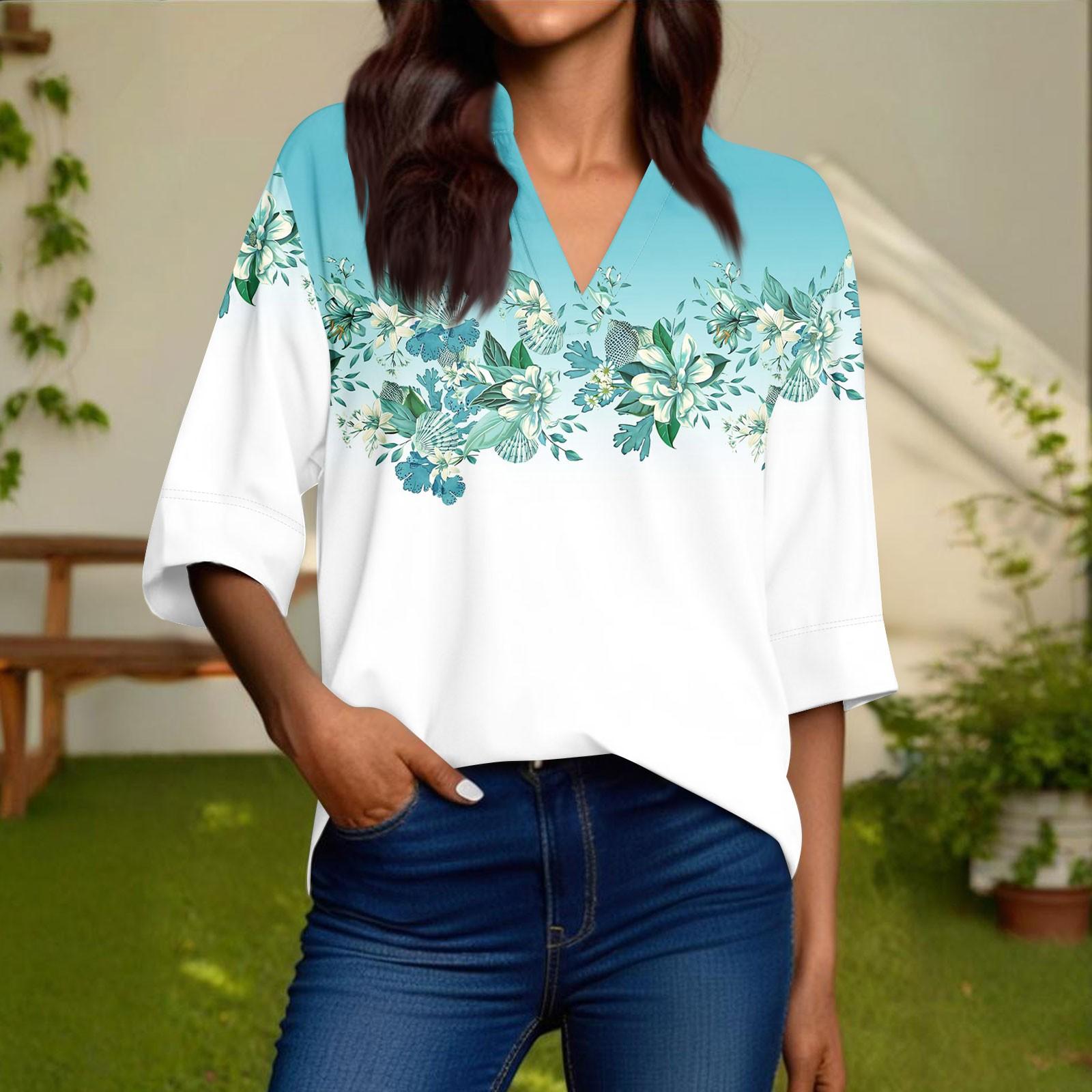 

Жіноча модна повсякденна сорочка з V-подібним вирізом рукав 3/4 пуловер топ XXL