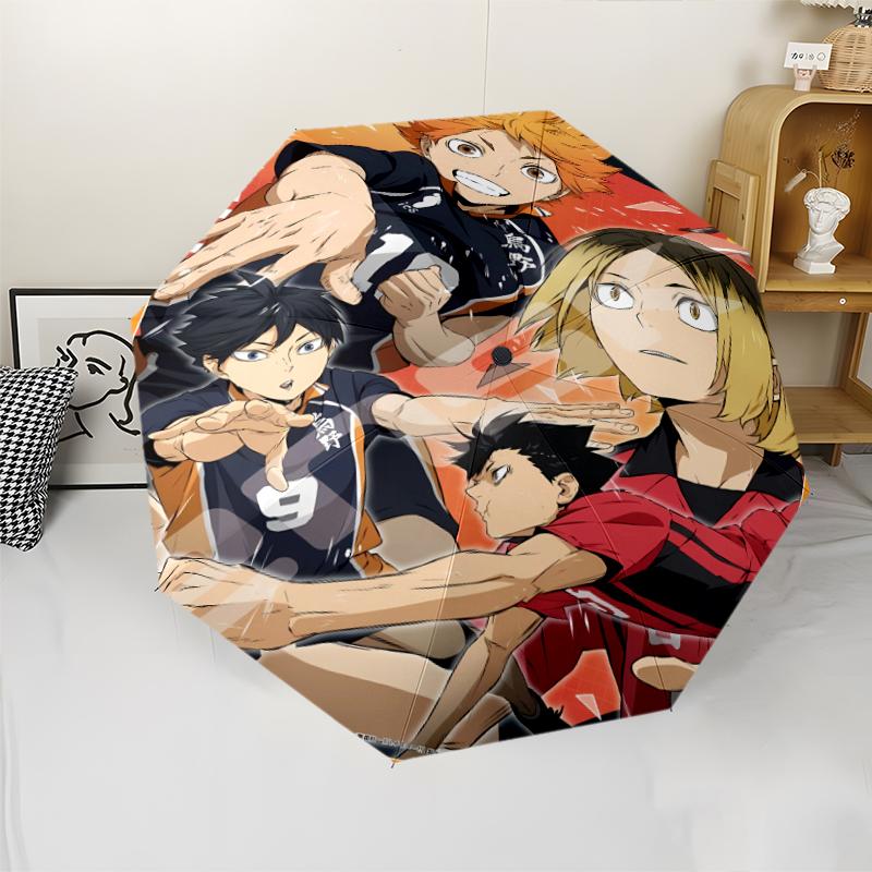Haikyu Print Automatic Umbrella, 8 Rib Iron Frame, Plastic Handle, Suitable for Outdoor Travel &Daily , Ideal Gift
